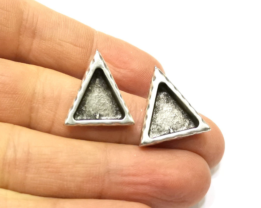 Earring Blank Backs Silver Base Setting Hammered Resin Blank Cabochon Base inlay Mounting Antique Silver Plated (14x13mm) 1 Pair G17157