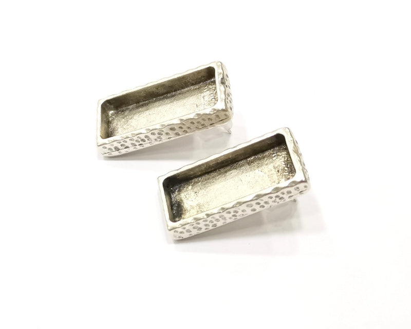 Earring Blank Backs Silver Base Setting Hammered Resin Blank Cabochon Base inlay Mounting Antique Silver Plated (25x10mm) 1 Pair G17159