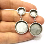 Earring Blank Backs Silver Base Setting Hammered Resin Blank Cabochon Base inlay Mounting Antique Silver Plated (10+20mm) 1 Pair G17161
