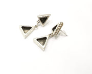 Earring Blank Backs Silver Base Setting Hammered Resin Blank Cabochon Base inlay Mounting Antique Silver Plated (9x8+7x6mm) 1 Pair G17164