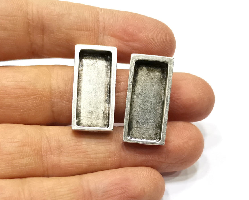 Earring Blank Backs Silver Base Setting Resin Blank Cabochon Base inlay Mounting Antique Silver Plated (25x10mm) 1 Pair G17166
