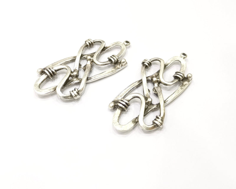 2 Silver Charms Antique Silver Plated Charms (57x25mm)  G17178