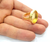 Gold Ring Blank Setting Cabochon Base inlay Ring Hammered Mounting Adjustable Ring Bezel (20mm blank ) Gold Plated Metal G16362