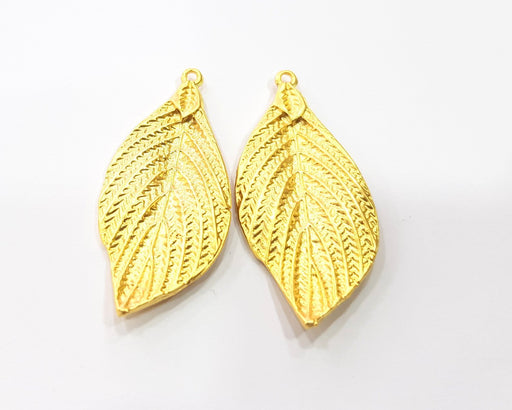 2 Leaf Charms Gold Plated Charms  (47x20mm)  G16365