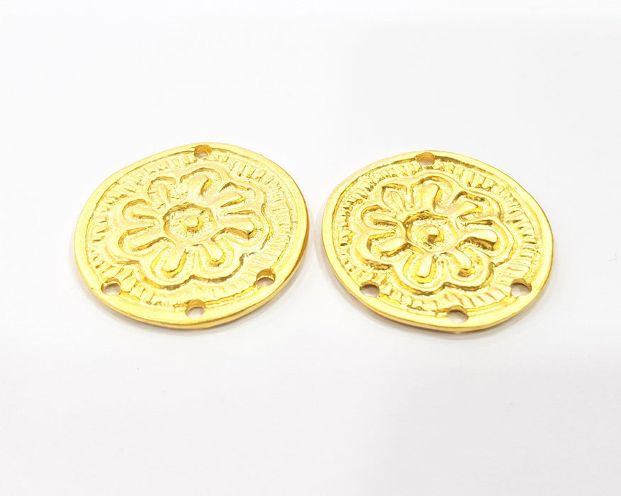 2 Flower Charms Gold Plated Charms  (30mm)  G16370