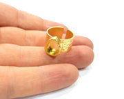 Hammered Ring Blank Setting Cabochon Base inlay Ring Hammered Mounting Adjustable Ring Bezel (10x8mm blank ) Gold Plated Metal G16375