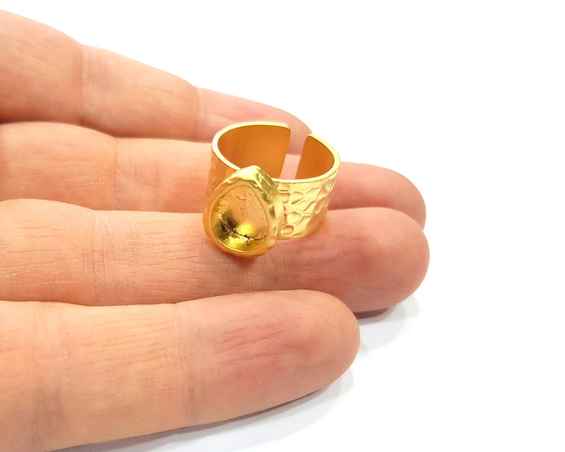 Hammered Ring Blank Setting Cabochon Base inlay Ring Hammered Mounting Adjustable Ring Bezel (10x8mm blank ) Gold Plated Metal G16375