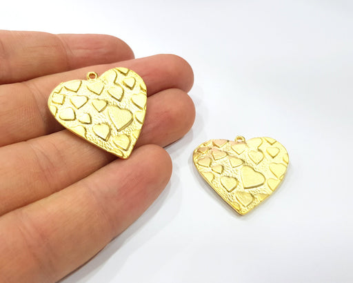 2 Heart Charms Gold Plated Charms  (30mm)  G16376