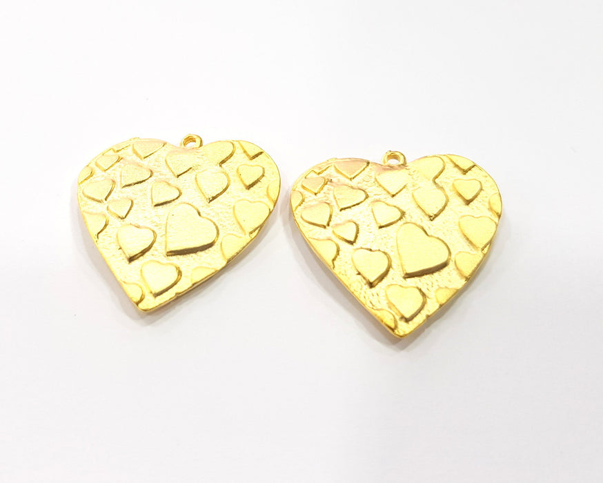 2 Heart Charms Gold Plated Charms  (30mm)  G16376