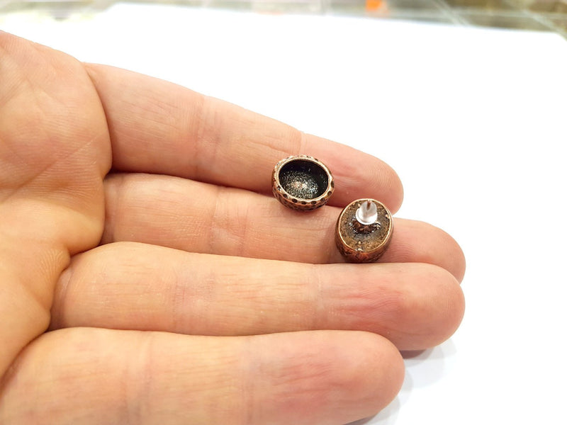 Earring Blank Backs Base Settings Copper Resin Blank Cabochon Base inlay Mountings Antique Copper Plated (10x8mm blank) 1 Pair G16384