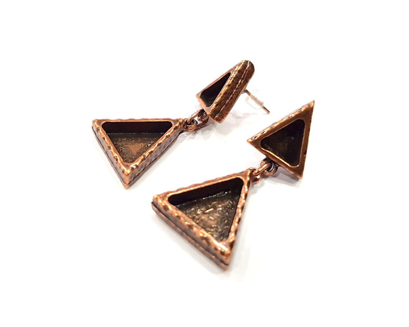 Triangle Earring Blank Backs Base Copper Resin Blank Cabochon Base inlay Mountings Antique Copper Plated (14x13+9x8mm ) 1 Pair G16389