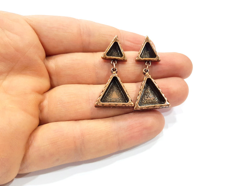Triangle Earring Blank Backs Base Copper Resin Blank Cabochon Base inlay Mountings Antique Copper Plated (14x13+9x8mm ) 1 Pair G16389