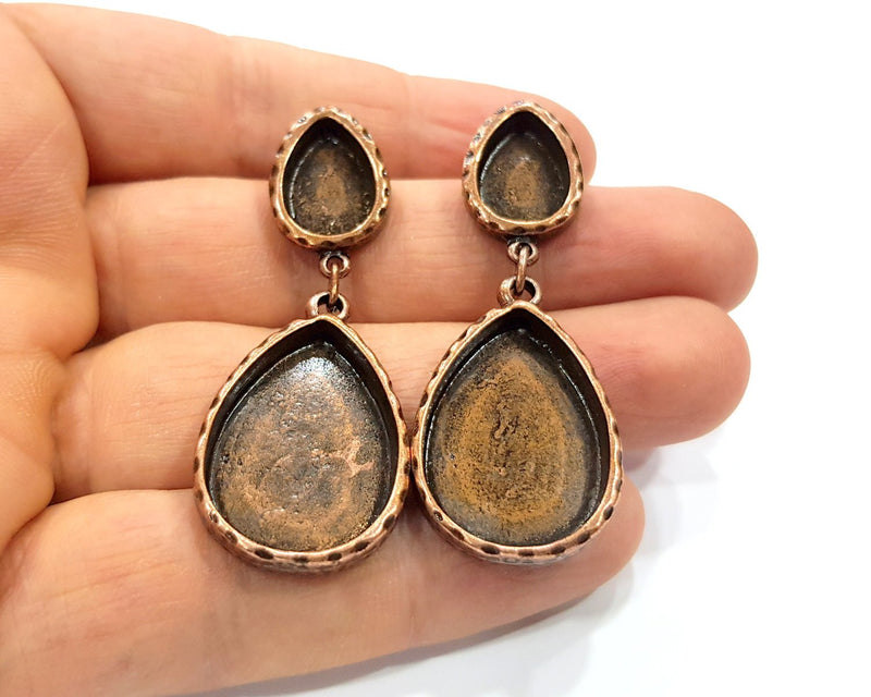 Teardrop Earring Blank Backs Base Copper Resin Blank Cabochon Base inlay Mountings Antique Copper Plated (25x18+14x10mm) 1 Pair G16390
