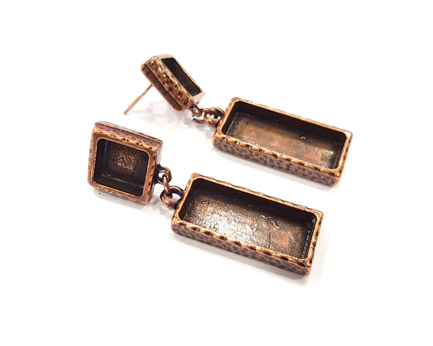 Rectangle Earring Blank Backs Base Copper Resin Blank Cabochon Base inlay Mountings Antique Copper Plated (25x10+10x10mm) 1 Pair G16395