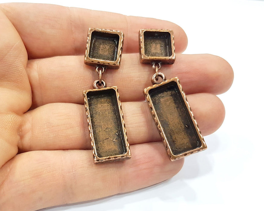 Rectangle Earring Blank Backs Base Copper Resin Blank Cabochon Base inlay Mountings Antique Copper Plated (25x10+10x10mm) 1 Pair G16395