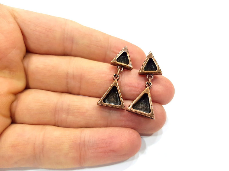 Triangle Earring Blank Backs Base Copper Resin Blank Cabochon Base inlay Mountings Antique Copper Plated (7x6+9x8mm ) 1 Pair G16400
