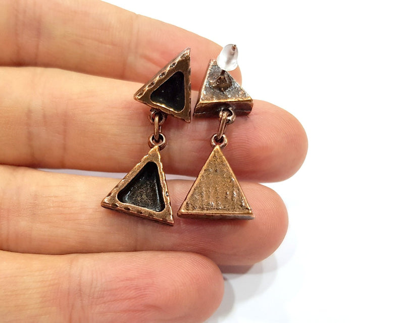 Triangle Earring Blank Backs Base Copper Resin Blank Cabochon Base inlay Mountings Antique Copper Plated (7x6+9x8mm ) 1 Pair G16400