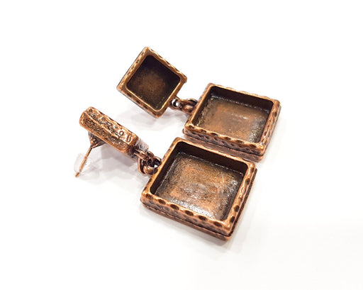 Square Earring Blank Backs Base Copper Resin Blank Cabochon Base inlay Mountings Antique Copper Plated (16x16+10x10mm) 1 Pair G16401