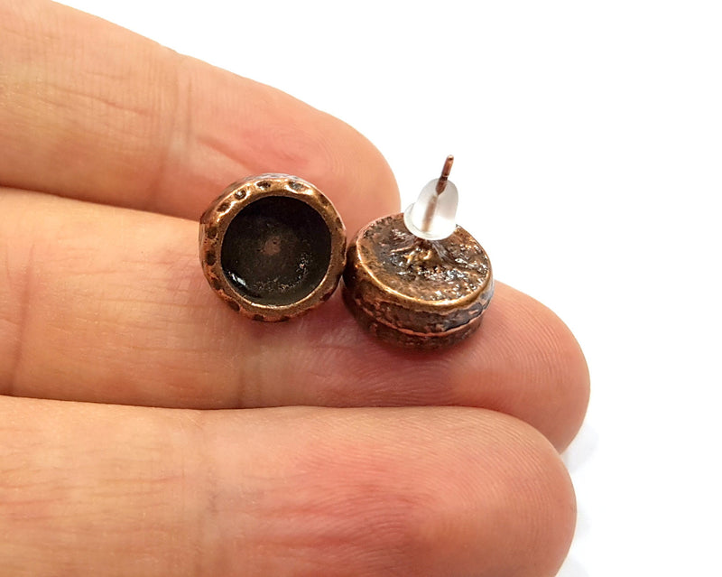 Earring Blank Backs Base Settings Copper Resin Blank Cabochon Base inlay Mountings Antique Copper Plated (8mm blank) 1 Pair G16402