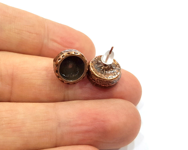 Earring Blank Backs Base Settings Copper Resin Blank Cabochon Base inlay Mountings Antique Copper Plated (8mm blank) 1 Pair G16402