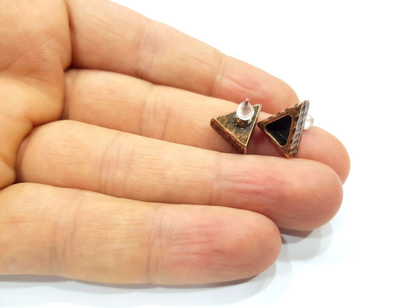 Triangle Earring Blank Backs Base Copper Resin Blank Cabochon Base inlay Mountings Antique Copper Plated (7x6mm) 1 Pair G16403