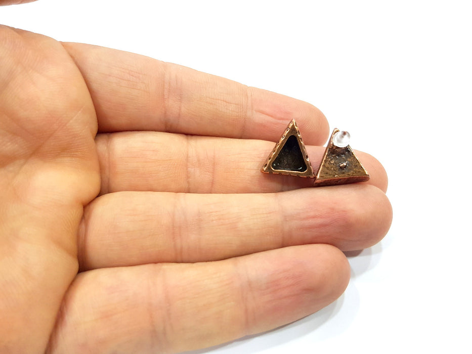 Triangle Earring Blank Backs Base Copper Resin Blank Cabochon Base inlay Mountings Antique Copper Plated (9x8mm) 1 Pair G16408