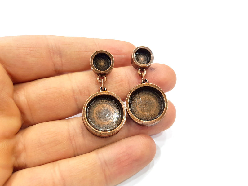Round Earring Blank Backs Base Copper Resin Blank Cabochon Base inlay Mountings Antique Copper Plated (8mm+16mm) 1 Pair G16411