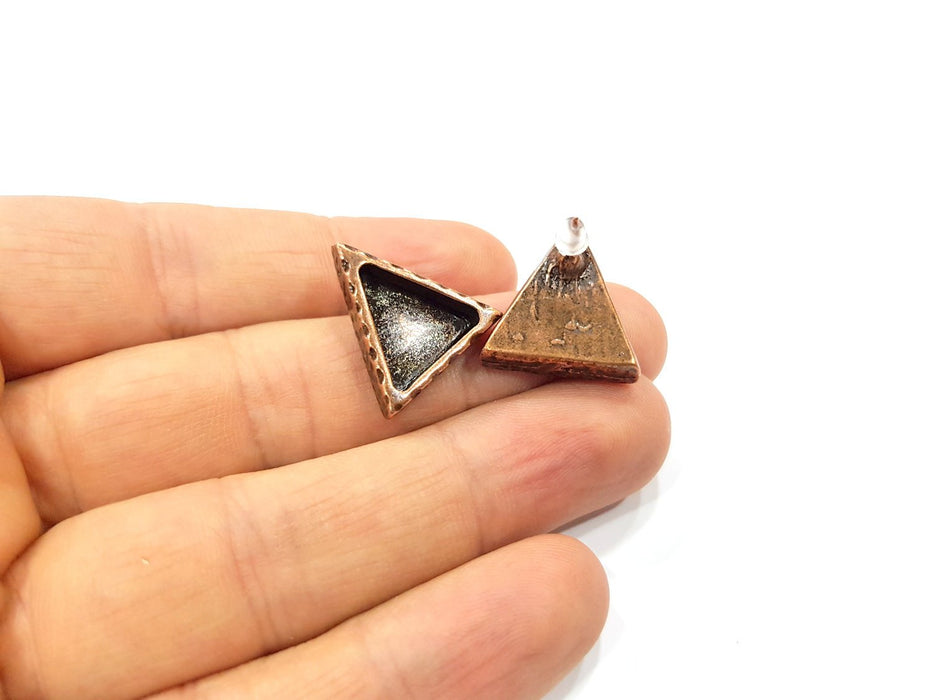 Triangle Earring Blank Backs Base Copper Resin Blank Cabochon Base inlay Mountings Antique Copper Plated (14x13mm) 1 Pair G16418