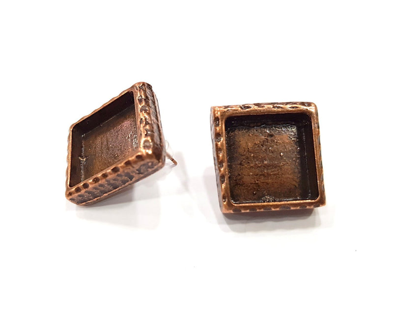 Square Earring Blank Backs Base Copper Resin Blank Cabochon Base inlay Mountings Antique Copper Plated (16x16mm) 1 Pair G16420