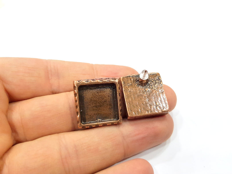 Square Earring Blank Backs Base Copper Resin Blank Cabochon Base inlay Mountings Antique Copper Plated (16x16mm) 1 Pair G16420