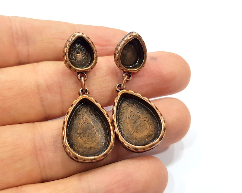 Teardrop Earring Blank Backs Base Copper Resin Blank Cabochon Base inlay Mountings Antique Copper Plated (18x13+10x8mm) 1 Pair G16425
