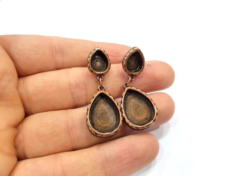 Teardrop Earring Blank Backs Base Copper Resin Blank Cabochon Base inlay Mountings Antique Copper Plated (18x13+10x8mm) 1 Pair G16425