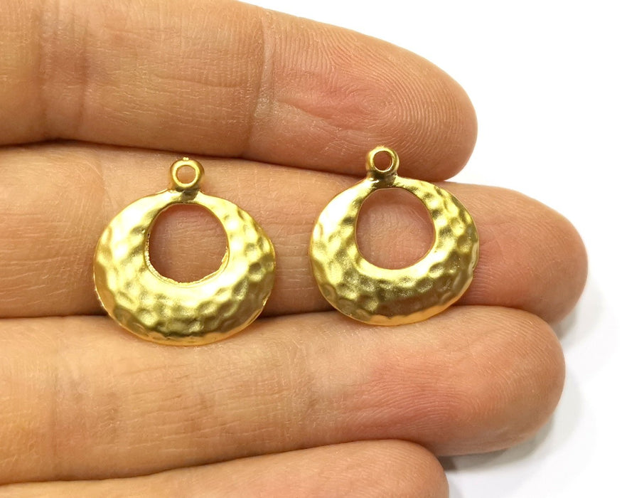 4 Hammered Gold Charms Gold Plated Charms  (19mm)  G17203