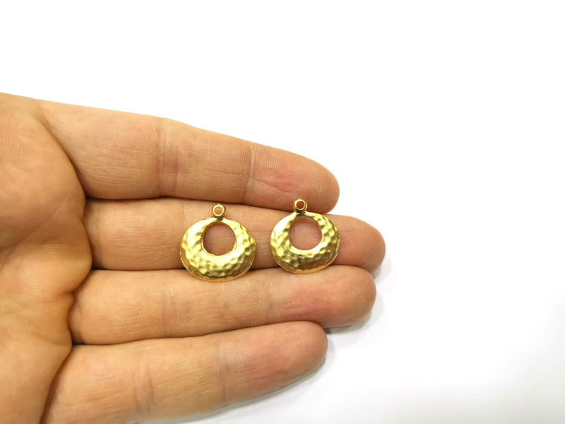 4 Hammered Gold Charms Gold Plated Charms  (19mm)  G17203