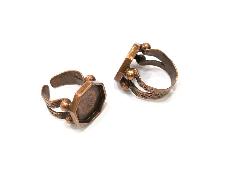 Copper Ring Settings inlay Ring Blank Mosaic Ring Bezel Base Cabochon Mountings (15 mm blank) Antique Copper Plated Brass  G17216