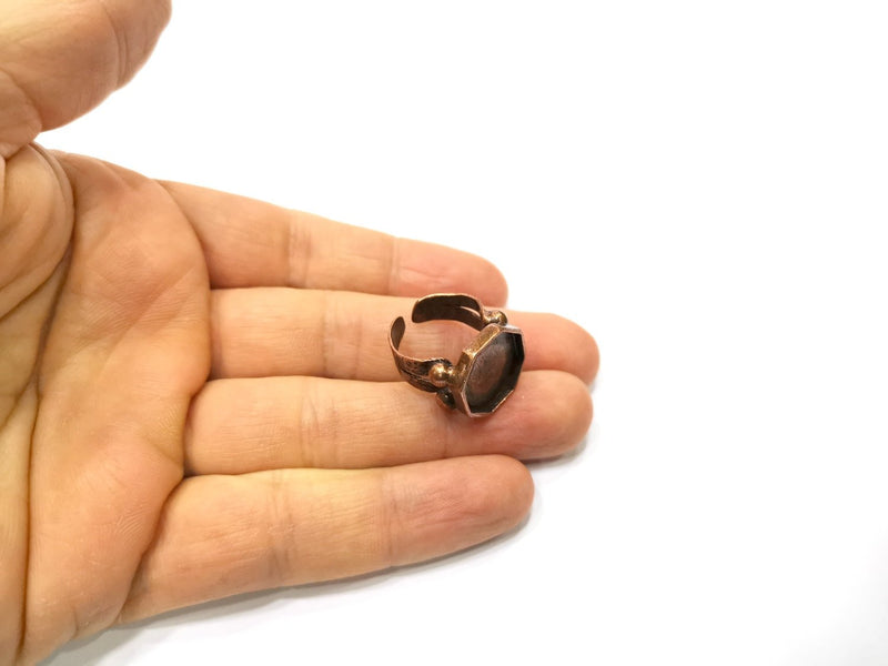 Copper Ring Settings inlay Ring Blank Mosaic Ring Bezel Base Cabochon Mountings (15 mm blank) Antique Copper Plated Brass  G17216
