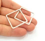 4 Silver Square Connector Pendant Antique Silver Plated Geometric Pendants (32mm) G8124