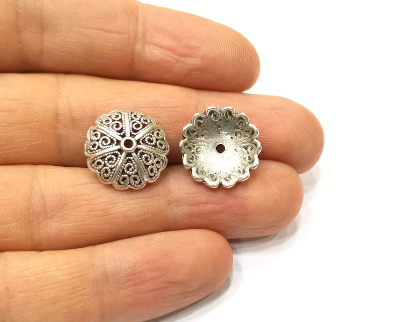 10 Bead Caps Antique Silver Plated Metal Large Caps , Findings  (16 mm)  G17227