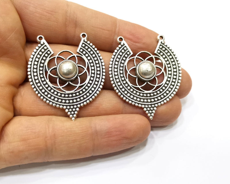 2 Silver Charms Antique Silver Plated Charms (40x35mm)  G17229