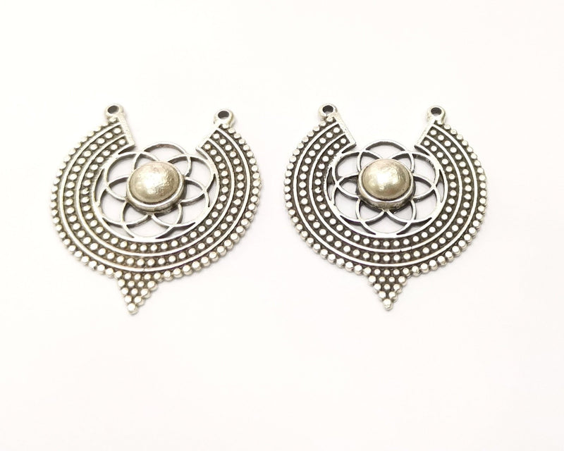 2 Silver Charms Antique Silver Plated Charms (40x35mm)  G17229