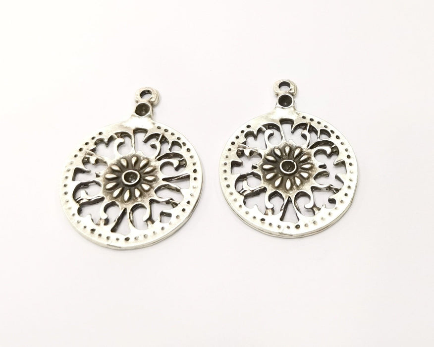 2 Silver Charms Antique Silver Plated Charms (39x30mm)  G17231