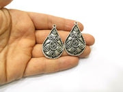 2 Silver Charms Antique Silver Plated Charms (46x28mm)  G17237