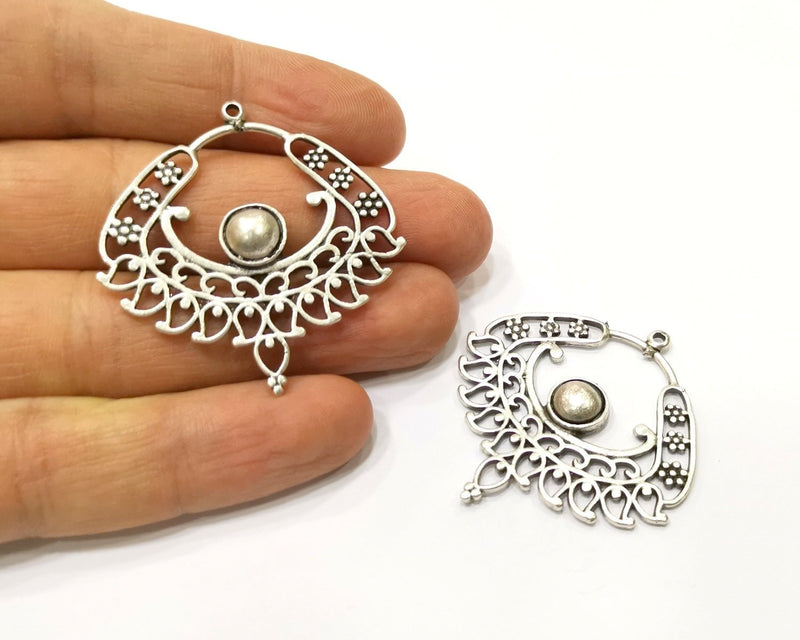 2 Silver Charms Antique Silver Plated Charms (43mm)  G17239