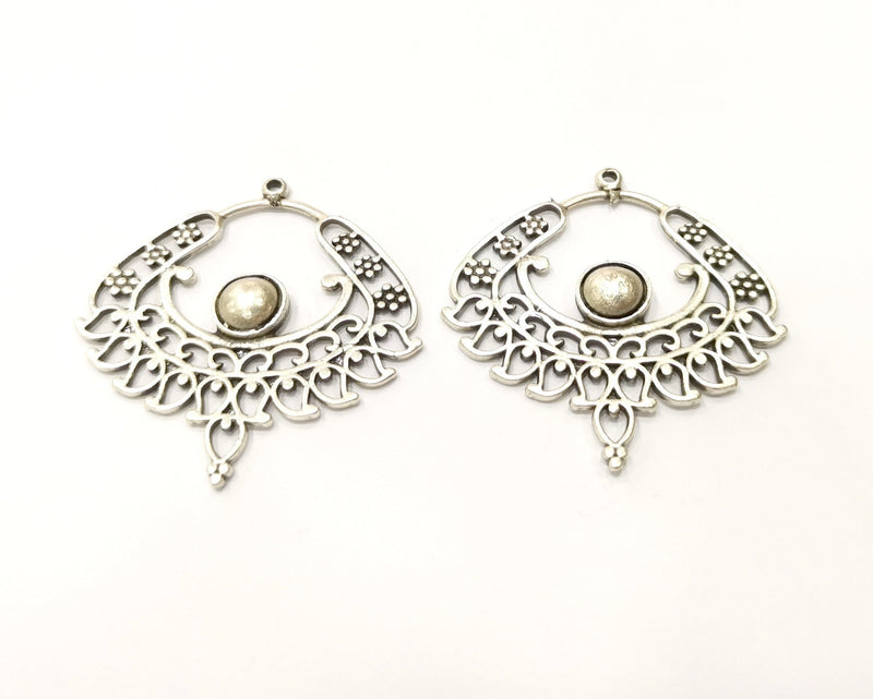 2 Silver Charms Antique Silver Plated Charms (43mm)  G17239