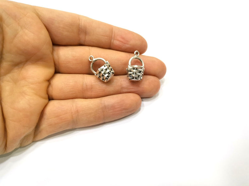 2 Basket Charms Antique Silver Plated Brass (21x13mm) G17241