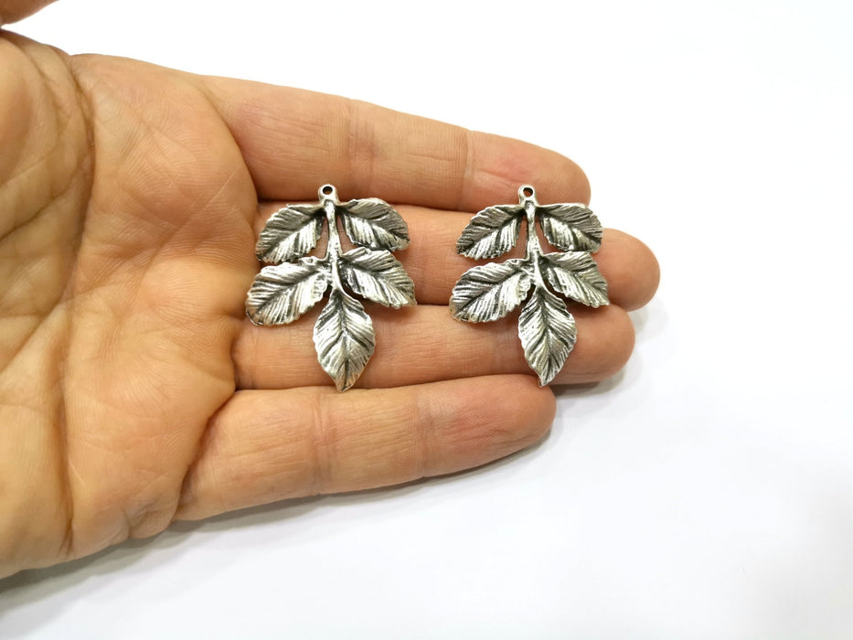 2 Leaf Charms Antique Silver Plated Charms (40x31mm)  G17550