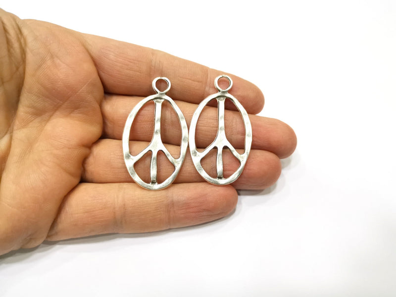 4 Peace Charms Antique Silver Plated Charms (46x26mm)  G17262