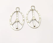 4 Peace Charms Antique Silver Plated Charms (46x26mm)  G17262