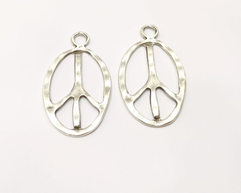 4 Peace Charms Antique Silver Plated Charms (46x26mm)  G17262