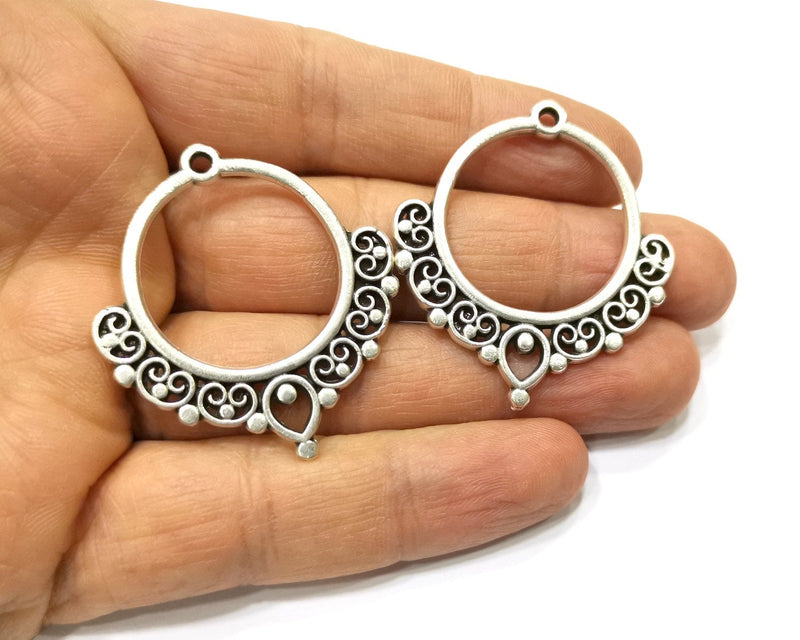2 Silver Charms Antique Silver Plated Charms (42x39mm)  G17264